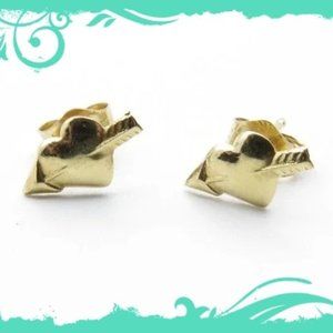 Pretty! Solid 14k Gold Hearts & Arrow Stud Earrings